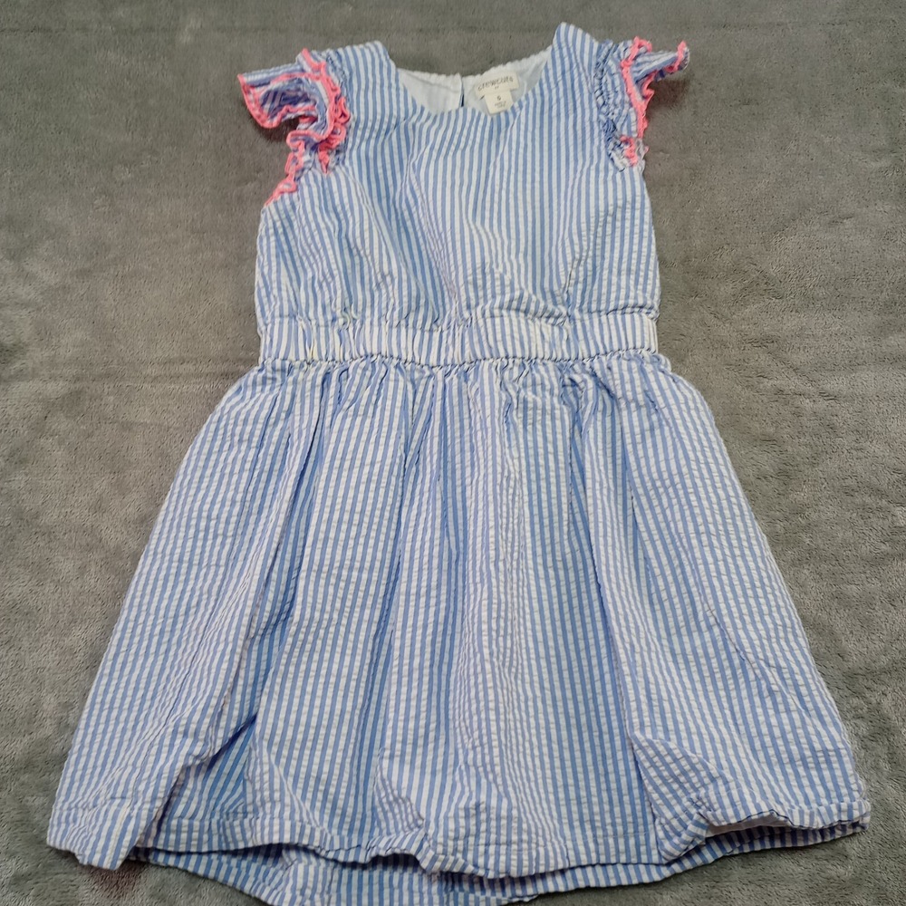 Crewcuts J Crew Girls Dress Sz 5 Seersucker Blue White Classic‎ Preppy Summer